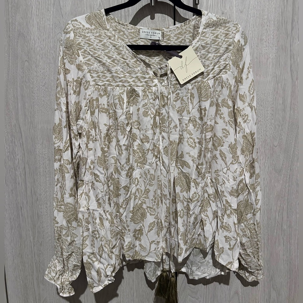 Dress Forum Sage Floral Peasant Blouse Boho Medium NWT
